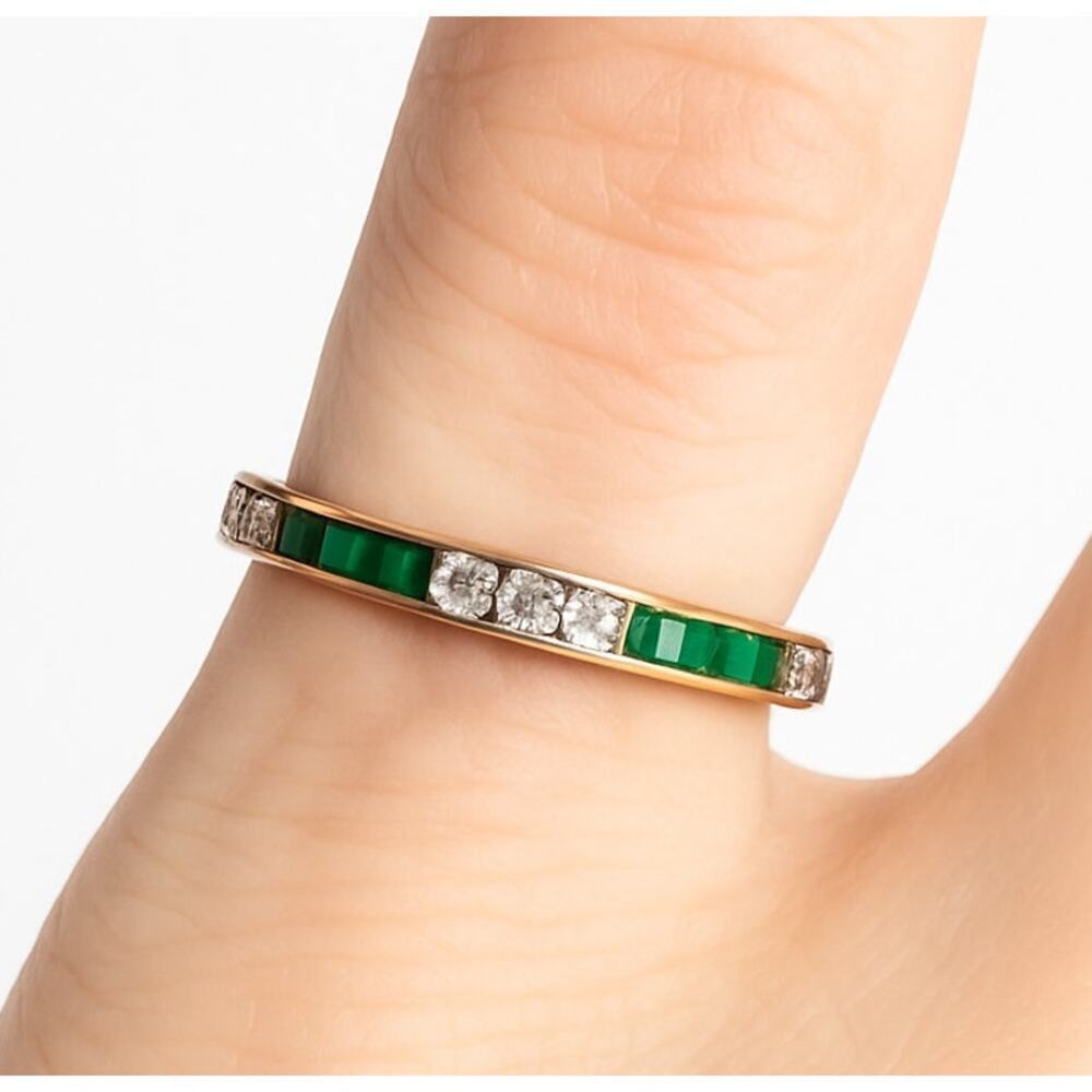 Bailey Banks Biddle 2CT TOTAL Emerald/Diamond 14KT Yellow Gold Eternity Ring 5